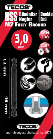 HSSG Naglebor  3,0 × 46 mm  3 stk.