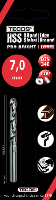 HSS borr Pro Bright, Lång - 7,0 × 156 mm