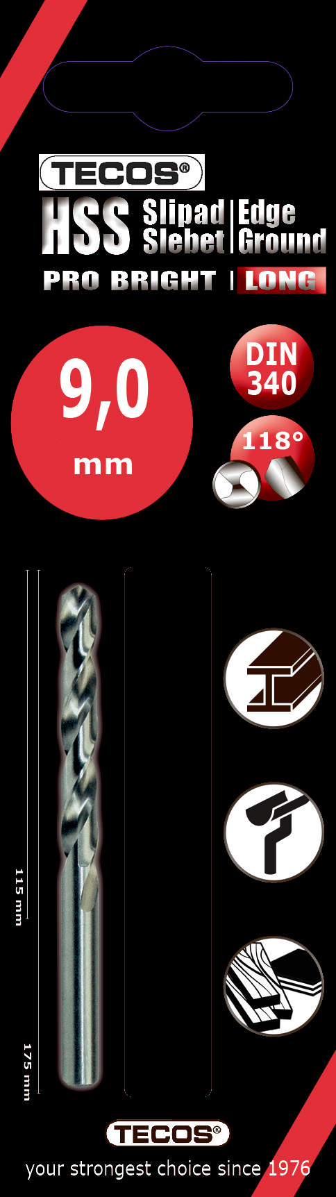 HSS Pro Bright Long  9,0 × 175 mm  1 stk.