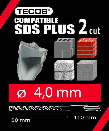 Hammerbor  SDS Plus. 4 × 110 mm, 2-Skær