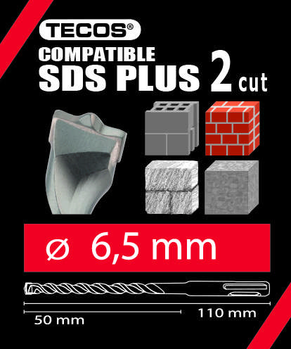 Hammerbor  SDS Plus. 6.5 × 110 mm, 2-Skær