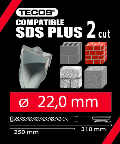 Hammerbor  SDS Plus. 22 × 310 mm, 2-Skær