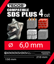 Hammerbor SDS Plus. 6 × 210 mm, 4-Skær 10 stk.
