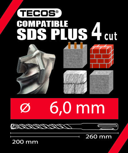 Hammarborr - SDS Plus, 6 × 260 mm, 4-Skär