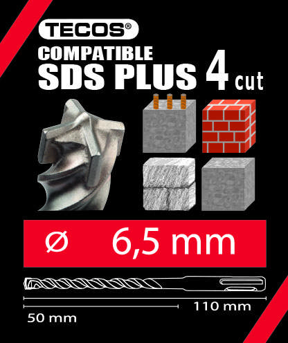 Hammerbor SDS Plus. 6,5 × 110 mm, 4-Skær