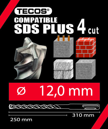 Hammarborr - SDS Plus, 12 × 310 mm, 4-Skär