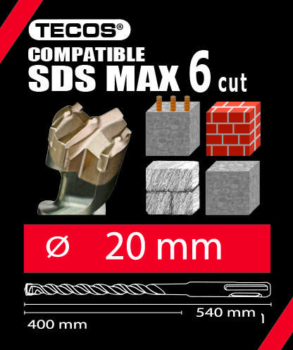 Hammerbor SDS Plus Max. 20 × 540 mm, 6-Skær