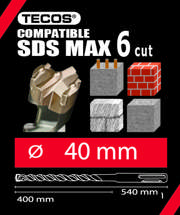 Hammerbor SDS Plus Max. 40 × 540 mm, 6-Skær