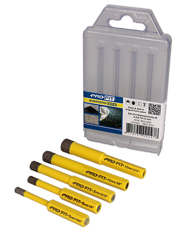 Diamantborsæt 5 dele, 5, 6, 8, 10, 12 mm