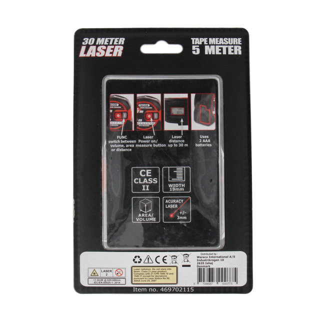 Måttband, 5 meter med laser avståndsmätare